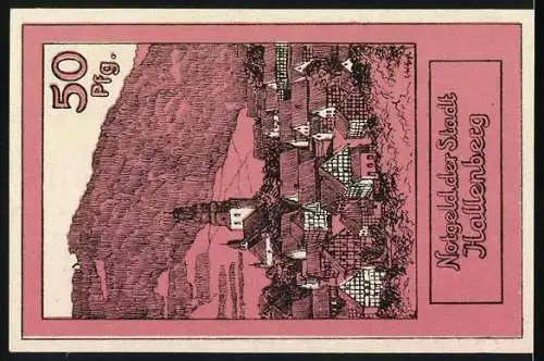 Notgeld Hallenberg 1921, 50 Pfennig, Osterbrauch-Umzug und Stadtansicht