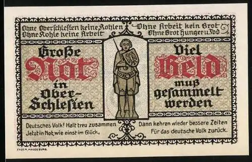 Notgeld Halberstadt 1921, 50 Pfennig, Oberschlesier-Hilfstag und Aufruf zur Spendensammlung für Oberschlesien