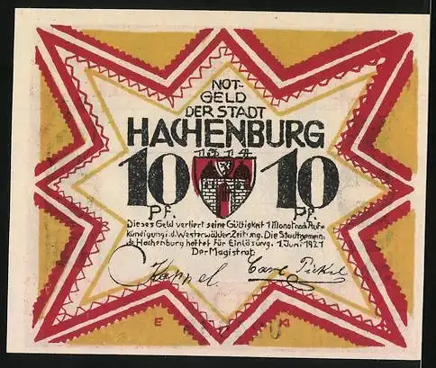 Notgeld Hachenburg, 1921, 10 Pfennig, Cistercienser-Abtei Marienstatt bei Hachenburg, Seriennummer: 024936