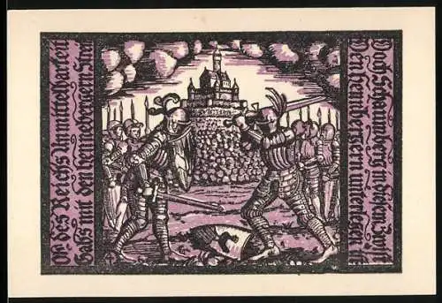 Notgeld Schalkau, 1921, 50 Pfennig, Ritter und Burg im Hintergrund, Seriennummer 569856