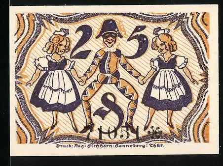 Notgeld Sonneberg, 1921, 25 Pfennig, Tänzer mit zwei Frauen in Tracht