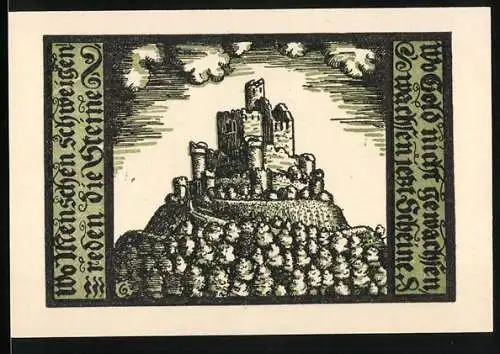 Notgeld Schalkau 1921, 50 Pfennig, Burgansicht und Ritterwappen