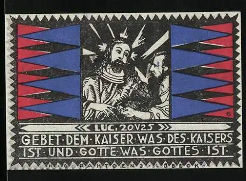 Notgeld Lübeck, 1921, 75 Pfennig, Bibelszene und Kelche, Ausgabe 20. Juni 1921, Einlösung bis 1. Oktober 1921