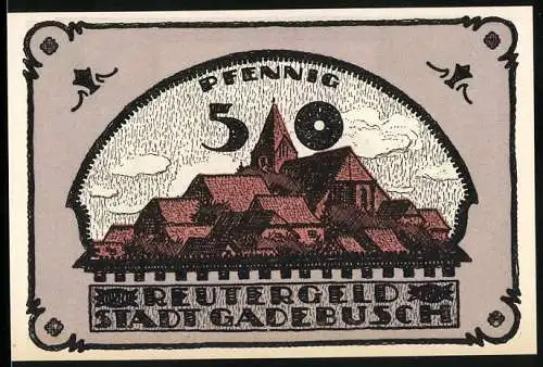 Notgeld Gadebusch, 1921, 50 Pfennig, Stadtansicht und Gebäudeillustration