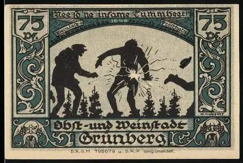 Notgeld Grünberg, 75 Pfennig, Obst- und Weinstadt, 1646, Stadtbank, Nr. 42137