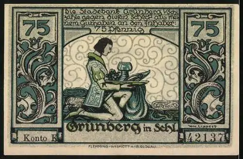 Notgeld Grünberg, 75 Pfennig, Obst- und Weinstadt, 1646, Stadtbank, Nr. 42137