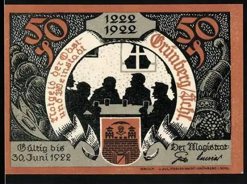 Notgeld Grünberg (Schlesien) 1922, 50 Pfennig, Danktanz für Errettung vor der Pest