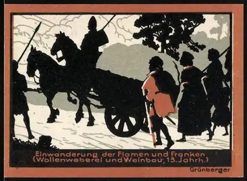 Notgeld Grünberg 1922, 50 Pfennig, Einwanderung der Flamen und Franken - Gültig bis 30. Juni 1922