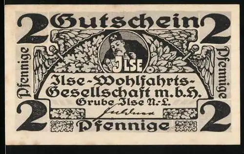 Notgeld Grube Ilse, 2 Pfennige, Gutschein Ilse-Wohlfahrts-Gesellschaft m.b.H. Grube Ilse N.L