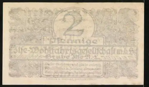 Notgeld Grube Ilse, 2 Pfennige, Gutschein Ilse-Wohlfahrts-Gesellschaft m.b.H. Grube Ilse N.L