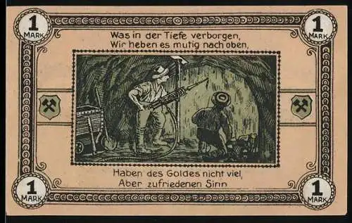 Notgeld Wattenscheid, 1921, 1 Mark, Bergleute bei der Arbeit in einer Mine