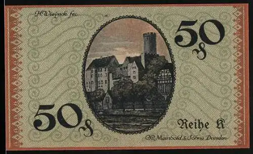 Notgeld Borna, 1919, 50 Pfennig, Schloss mit Turm und Gebäude, Gutschein gültig bis 31. Dezember 1919