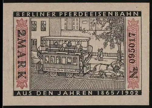 Notgeld Berlin, 1923, 2 Mark, Berliner Pferde-Eisenbahn aus den Jahren 1865 /1902, gilt bis auf Widerruf durch Benutzung