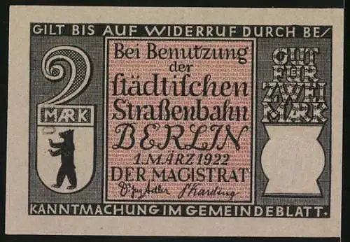 Notgeld Charlottenburg 1882, 2 Mark, Erste elektrische Strassenbahn in Charlottenburg, Strassenbahnszene