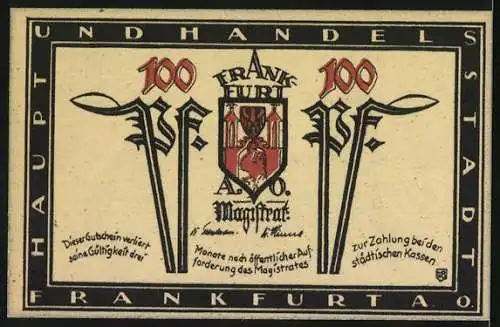 Notgeld Frankfurt a.O., 100 Pfennig, Marien-Kirche und Stadtwappen, Haupt- und Handelsstadt