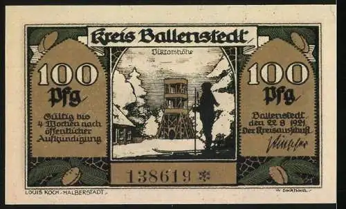 Notgeld Ballenstedt, 1921, 100 Pfennig, Zwergenkönig schützt sein Völkchen und Viktorshöhe