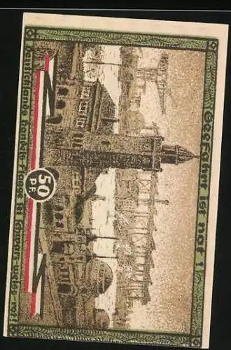 Notgeld Hamburg 1921, 50 Pfennig, Kultur- und Sportwoche mit Athleten-Motiv und Hamburger Hafenansicht