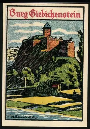 Notgeld Giebichenstein, 1921, 50 Pfennig, Burg Giebichenstein und Menschen in Tracht