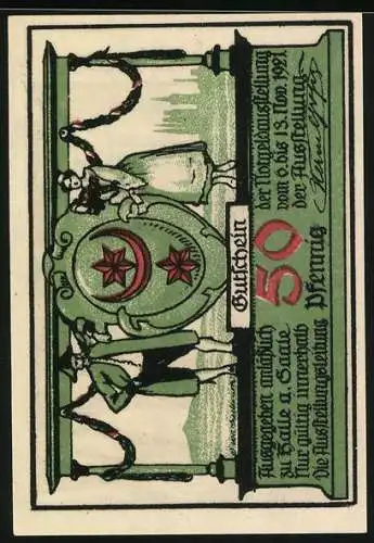 Notgeld Giebichenstein, 1921, 50 Pfennig, Burg Giebichenstein und Menschen in Tracht