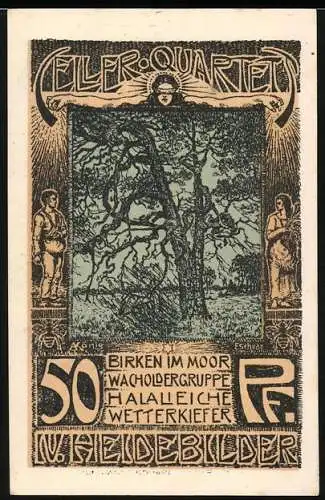 Notgeld Celle, 1922, 50 Pfennig, Baumgruppe und Figuren, Wappen und Gültigkeitsdatum