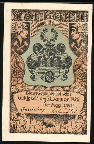 Notgeld Celle, 1922, 75 Pfennig, Stadtwappen, Birken im Moor