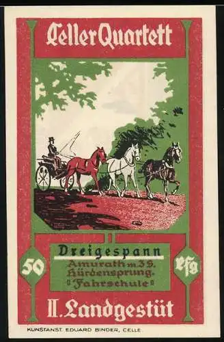 Notgeld Celle, 1922, 50 Pfennig, Dreigespann mit Kutsche und Stadtwappen, Celle Quartett, II. Landgestüt