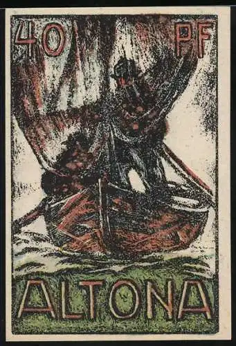 Notgeld Altona, 1921, 40 Pf, Segelschiff und Türme der Altstadt