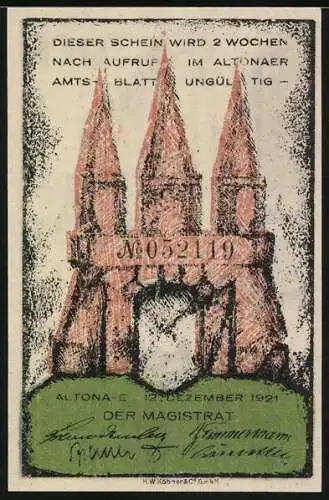 Notgeld Altona, 1921, 30 Pf, mit historischer Abbildung und Burgmotiv, gedruckt von H.W. Köhner & Co