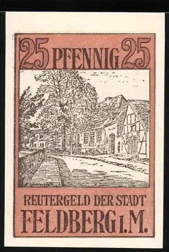 Notgeld Feldberg i.M., 1921, 25 Pfennig, Reutergeld der Stadt mit Landschaftsansicht und Gedicht