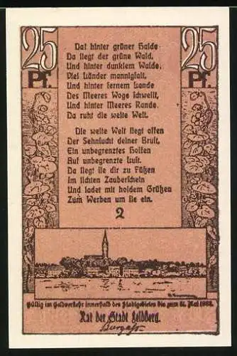 Notgeld Feldberg i.M., 1921, 25 Pfennig, Reutergeld der Stadt mit Landschaftsansicht und Gedicht