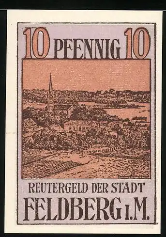 Notgeld Feldberg i. M., 10 Pfennig, Reutergeld der Stadt, Landschaft und Gedicht