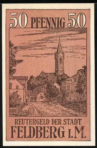 Notgeld Feldberg I.M., 1922, 50 Pfennig, Reutergeld der Stadt mit Landschaftsansicht und Gedicht