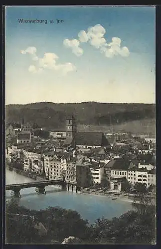 AK Wasserburg / Inn, Teilansicht mit Inn