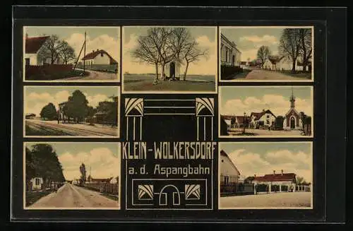 AK Klein-Wolkersdorf a. d. Aspangbahn, Bahnhof, Kapelle, Kirche