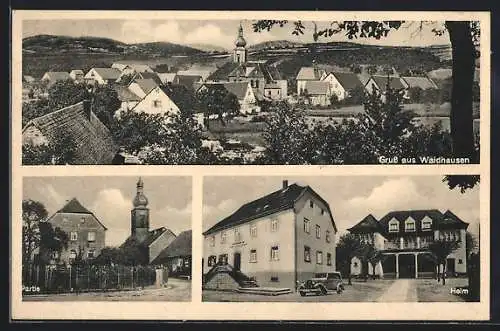 AK Waldhausen /Mosbach, Caritasheim, Strassenpartie mit Kirche, Ortsansicht