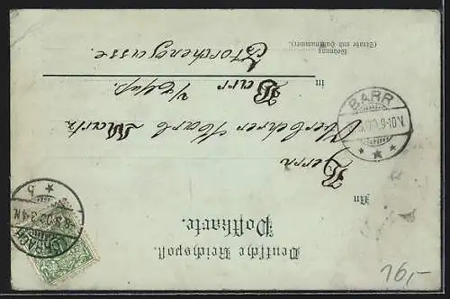 Mondschein-AK Lörrach, Schulhaus und Springbrunnen, Röttler Schloss, Markgräflerin