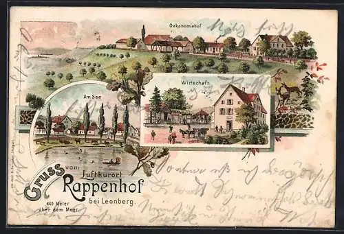 Lithographie Leonberg / Württ., Gasthaus Leonberg, Oekonomiehof und See