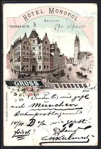 Lithographie Nürnberg, Hotel Monopol von Chr. Schnorr