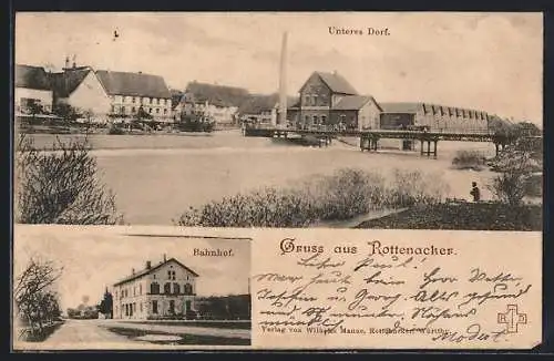 AK Rottenacker, Ansicht unteres Dorf, Bahnhof