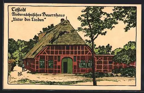 Steindruck-AK Tostedt, Niedersächsisches Bauernhaus Gasthaus Unter den Linden