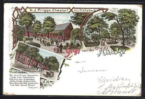 Lithographie Ehestorf / Harburg, Gasthaus Haake mit Garten und Strasse