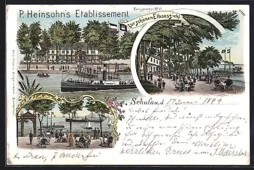 Lithographie Schulau, P. Heinsohns Etablissement zur schönen Elbaussicht