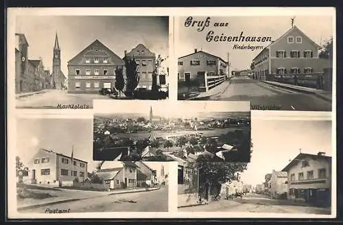 AK Geisenhausen /Niederbayern, Vilsbrücke, Marktplatz, Ortsansicht aus der Vogelschau, Strassenpartie