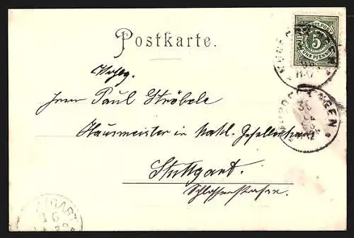 Lithographie Munderkingen, Hospital, Donau-Brücke, Gesamtansicht