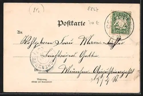 Lithographie Öttingen, Mörnitz-Brücke, Rentamt, Marktplatz, Gesamtansicht