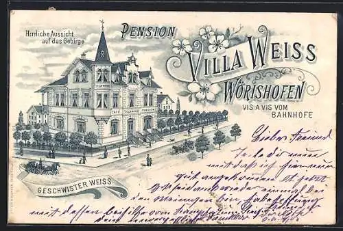 Lithographie Wörishofen, Die Pension Villa Weiss