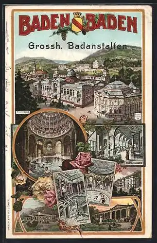 Künstler-AK Baden-Baden, Badeanstalten, Inhalatorium und Friedrichsbad-Schwimmbassin