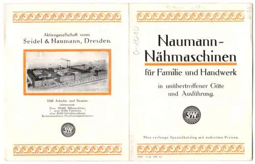 Werbebillet Dresden, Naumann-Nähmaschinen, Fabrik Seidel & Naumann