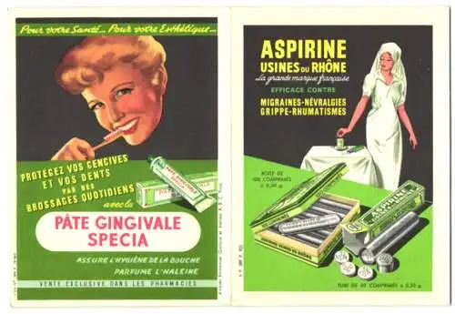 Werbebillet Aspirin-Tabletten, Pâte Gingivale Specia-Zahnpasta