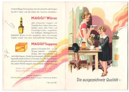 Werbebillet Maggi-Würze und Maggi-Suppen, Mutter und Tochter in der Küche